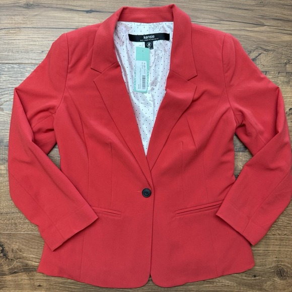 NEW Kensie Women's Small Red Rebekah Stretch Crepe Polka Dot Lined Blazer Office - Picture 1 of 6